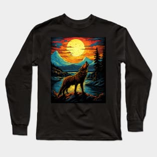 wolf howling at moon Long Sleeve T-Shirt